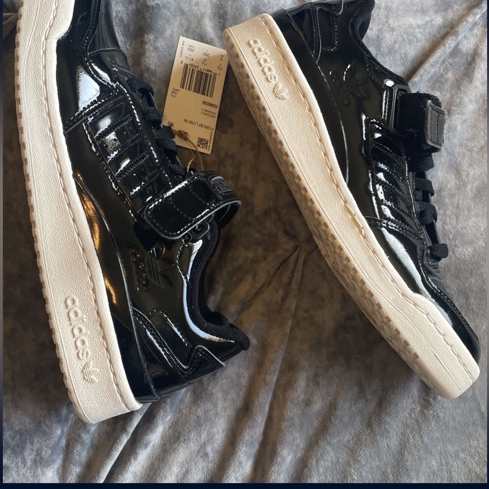 Adidas Low Black Faux Patent Leather Sneakers - Size 9 Women’s